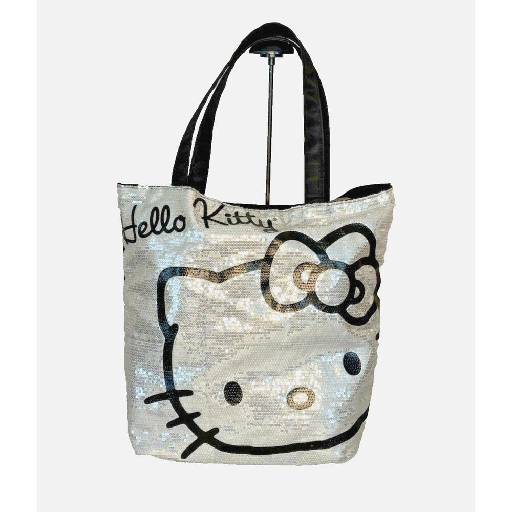 Sanrio Hello Kitty Silver Sequin Tote Bag Purse EUC
